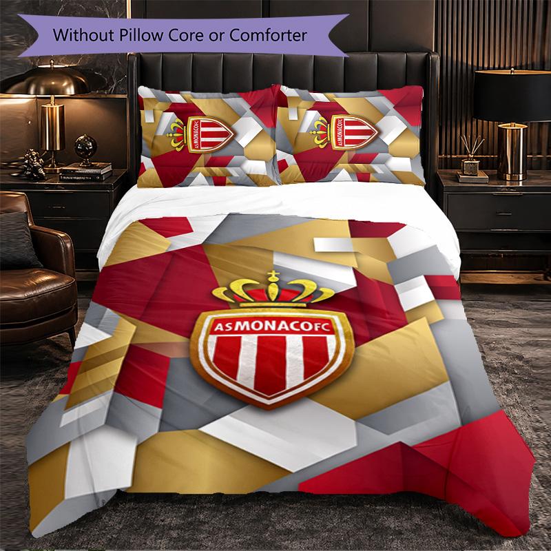 Monaco FC Themed Bedding 3Pcs Duvet Cover Set Decorative Bed Linen For Teen Room Home Decoration