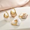 European Vintage Irregular Pearl Geometric Stud Earrings Light Luxury Chunky Two-Tone Earrings for Women