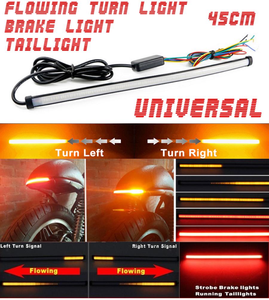 Universal 45cm Motorcycle Sequential Switchback Flowing Led Tail Drl Brake Turn Signal Strobe Strip Lights Waterproof