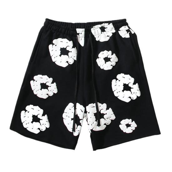Summer Men Shorts Flower Print Drawstring Elastic Waist Loose Pockets Pleated Vacation Beach Sport Casual Homewear Short Pants