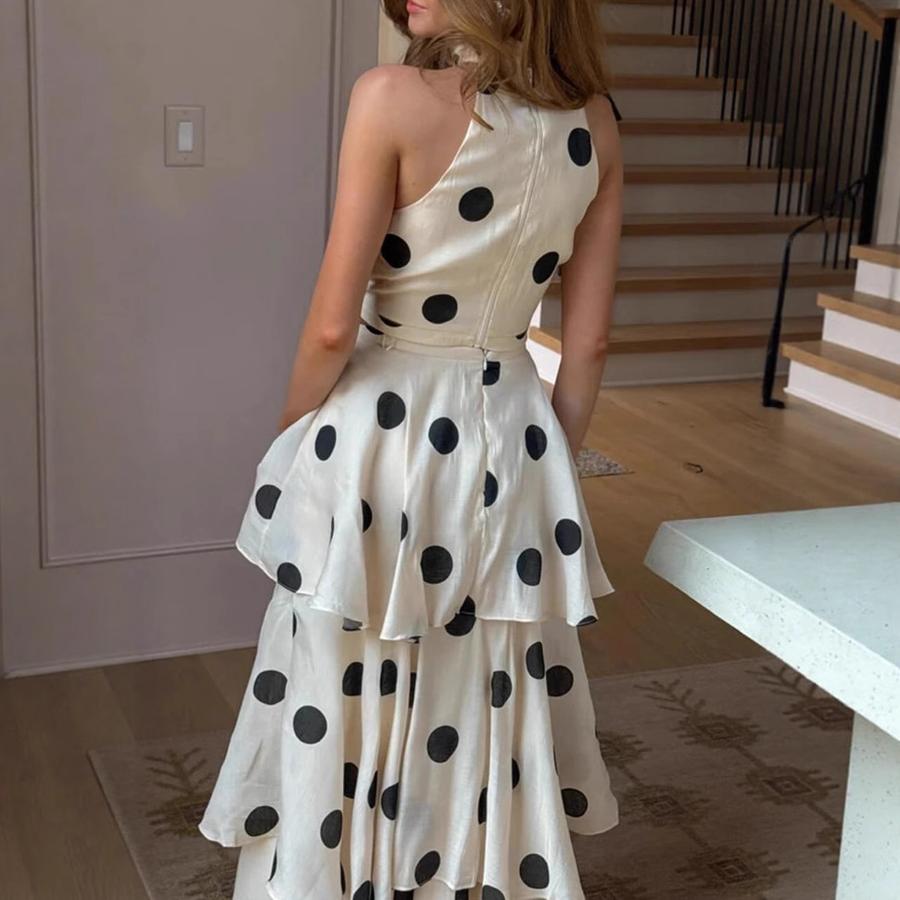 New Polka Dot Printed Coat and Dress Set