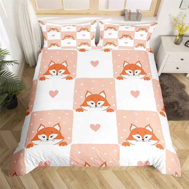 Mädchen Cartoon Fuchs Bettbezug Kawaii Tier Bettdeckenbezug Mikrofaser Waldtiere Bettwäscheset Einzeln Queen Für Kinder Erwachsene
