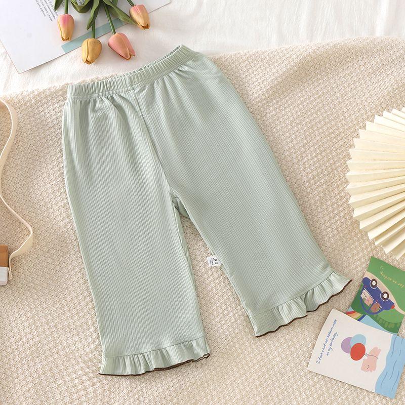 Girls' Bell Bottom Pants Summer Children's Ice Silk Wide Leg Pants Ruffled Casual Pants
