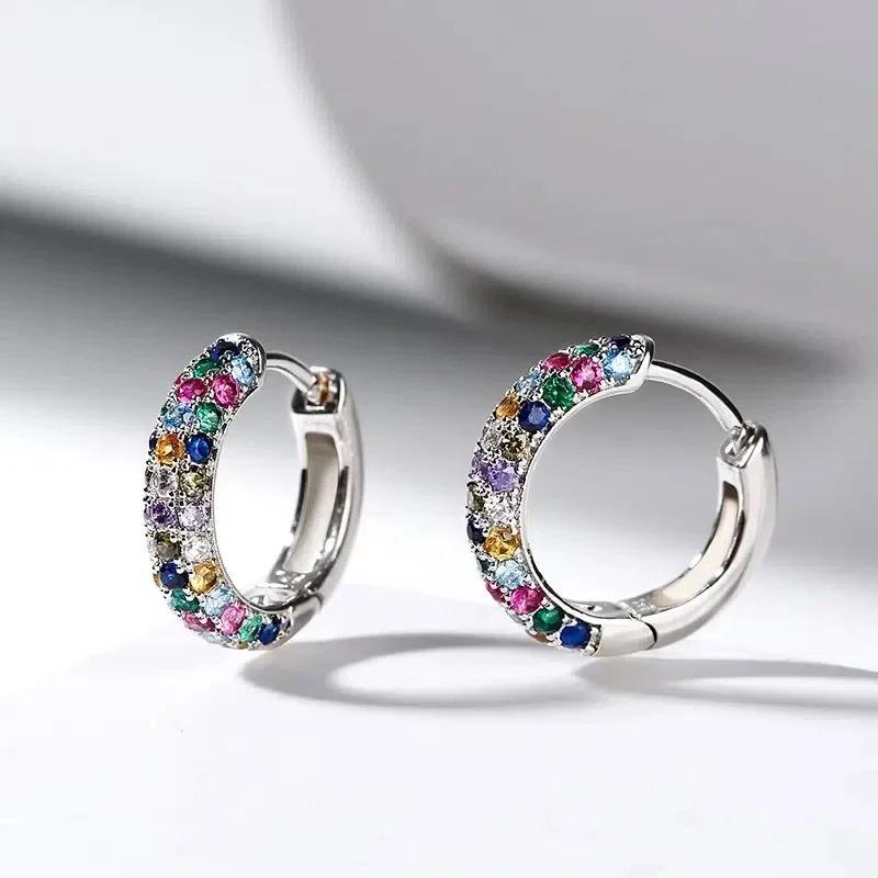 Mini Delicate Circle Earrings With Colored Gemstones For Women Are Perfect For All Seasons, Banquets, Everyday Wear Or Delicate