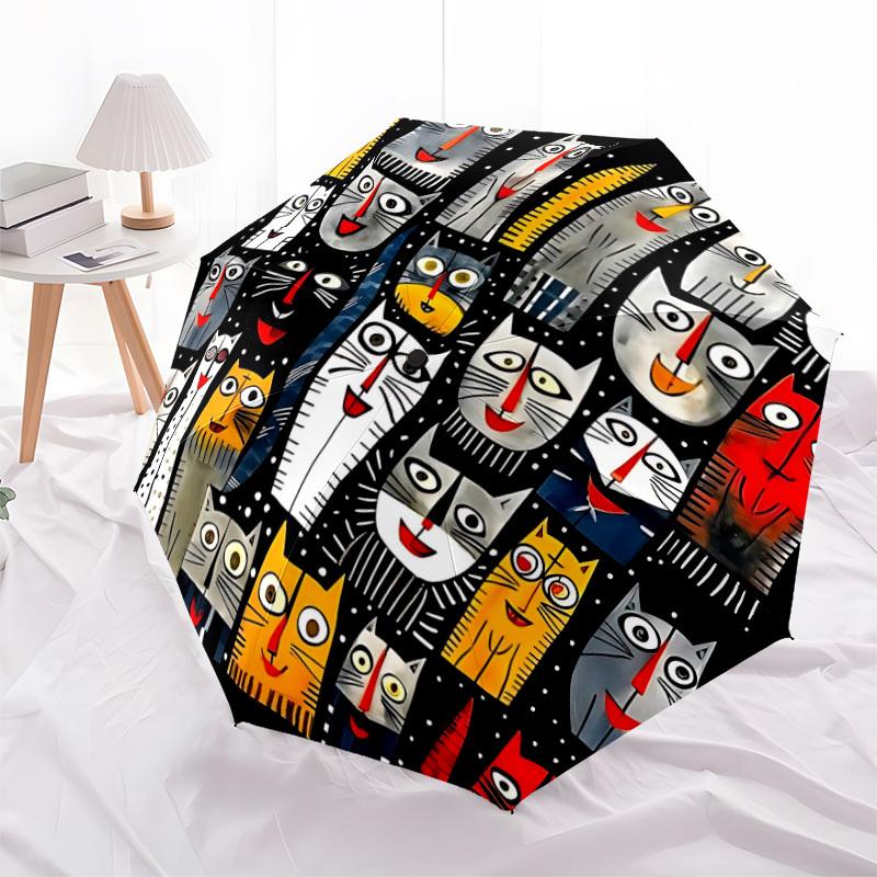 1pc Cat Party Automatic Open/close Umbrella, 8-Rib Sturdy Structure, Auto Folding/Opening, Portable Travel Umbrella for Women,149