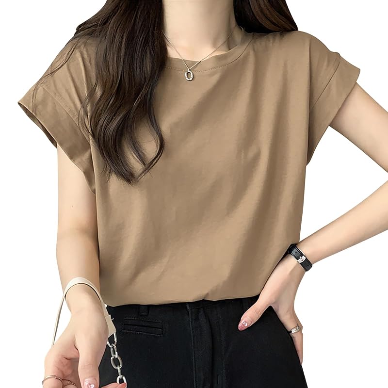 

[PALAME] T-shirt ladies french sleeve [Sweet atmosphere, slimming effect, good texture] french sleeve t-shirt sleeveless tops short sleeve Relaxing