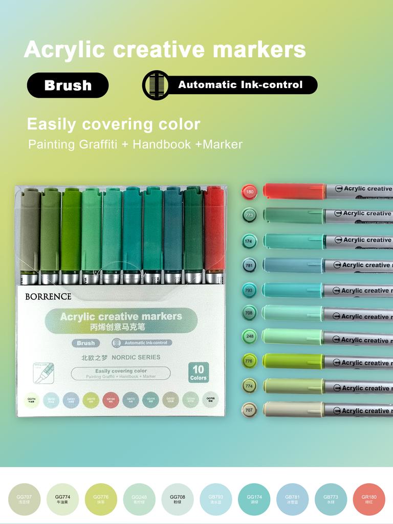BORRENCE 120 Colors Acrylic Paint Markers Pens Set Large Ink Capacity Soft Head Direct Liquid Graffiti Painting Acrylic Markers