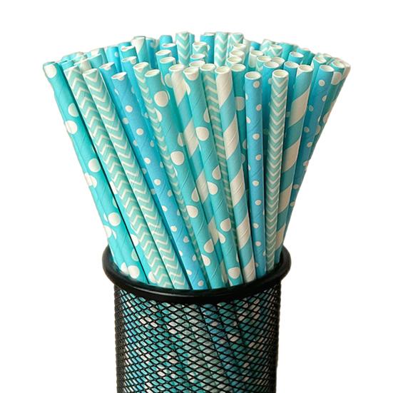 100Pcs Biodegradable Paper Straws Colorful Striped Print Food-Grade Safe Drinking Straws Party Supplies