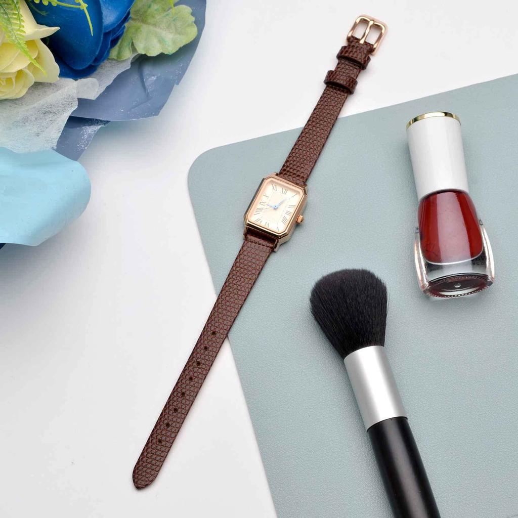 ANNEFIT Echtes Leder Uhrenarmband, 13mm, Eidechsenprägung, Ersatzarmband mit Werkzeug, BraunGoldene Schließe