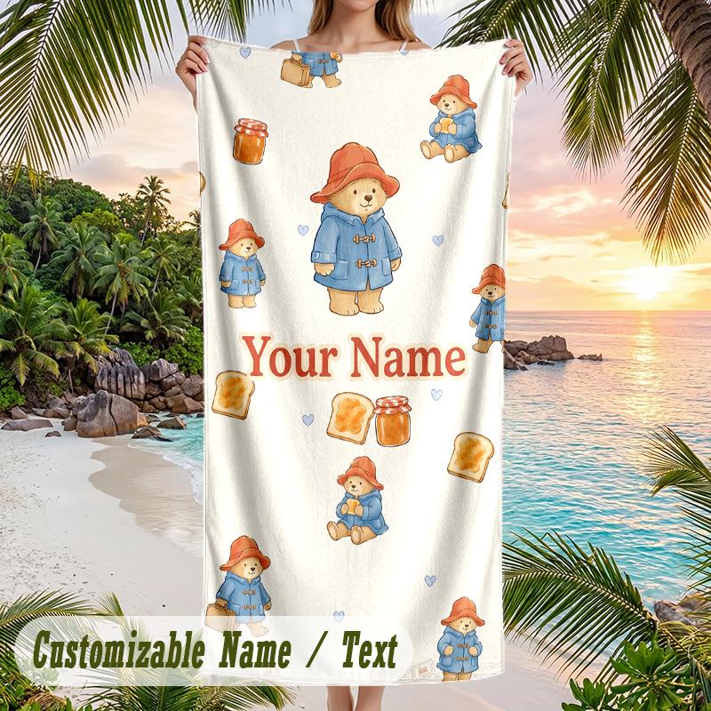 Paddington Beach Towel, Personalized Custom Text, Quick Dry Soft Large Towel For Swimming Pool Travel
