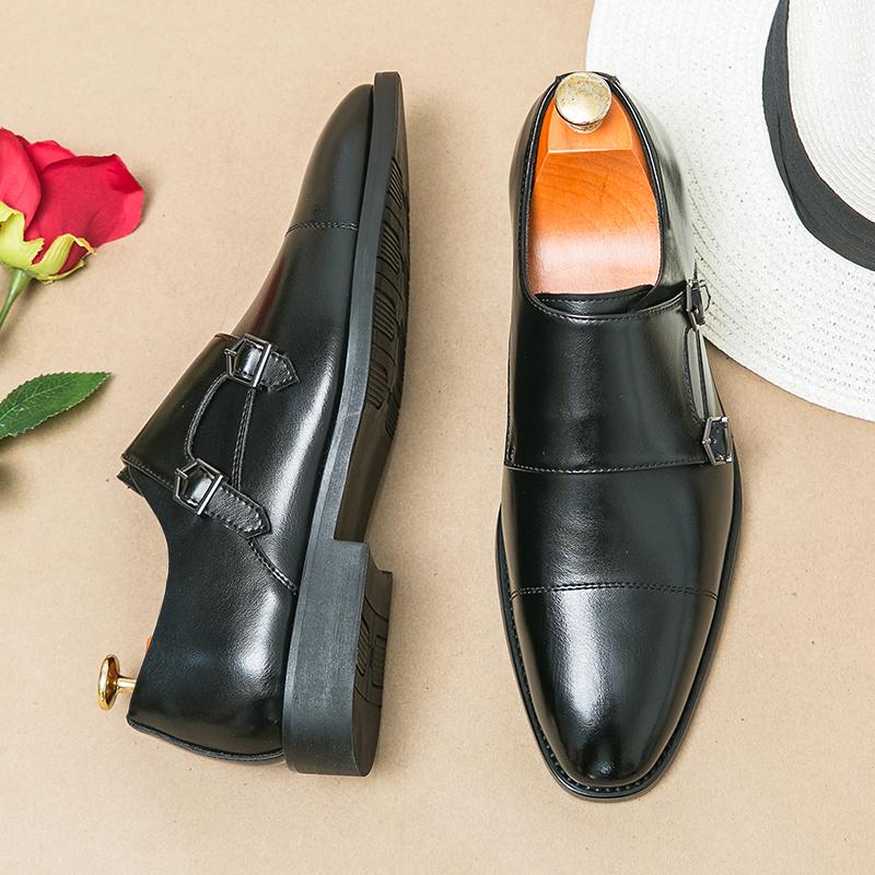 

38-46 Le Fu Shoes Men Black Brown Side Double Buckle Leather Shoes European and American Business Formal Shoes Men Shoes 46 чёрный