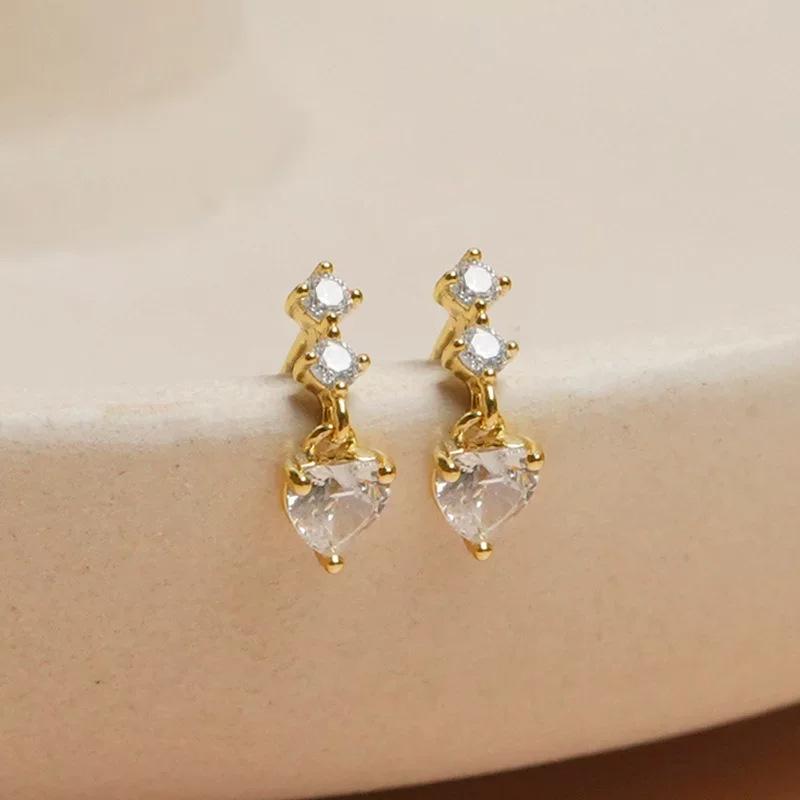 AMO Retro Sparkling Diamond Heart Zircon Studs - Elegant S925 Silver Earrings