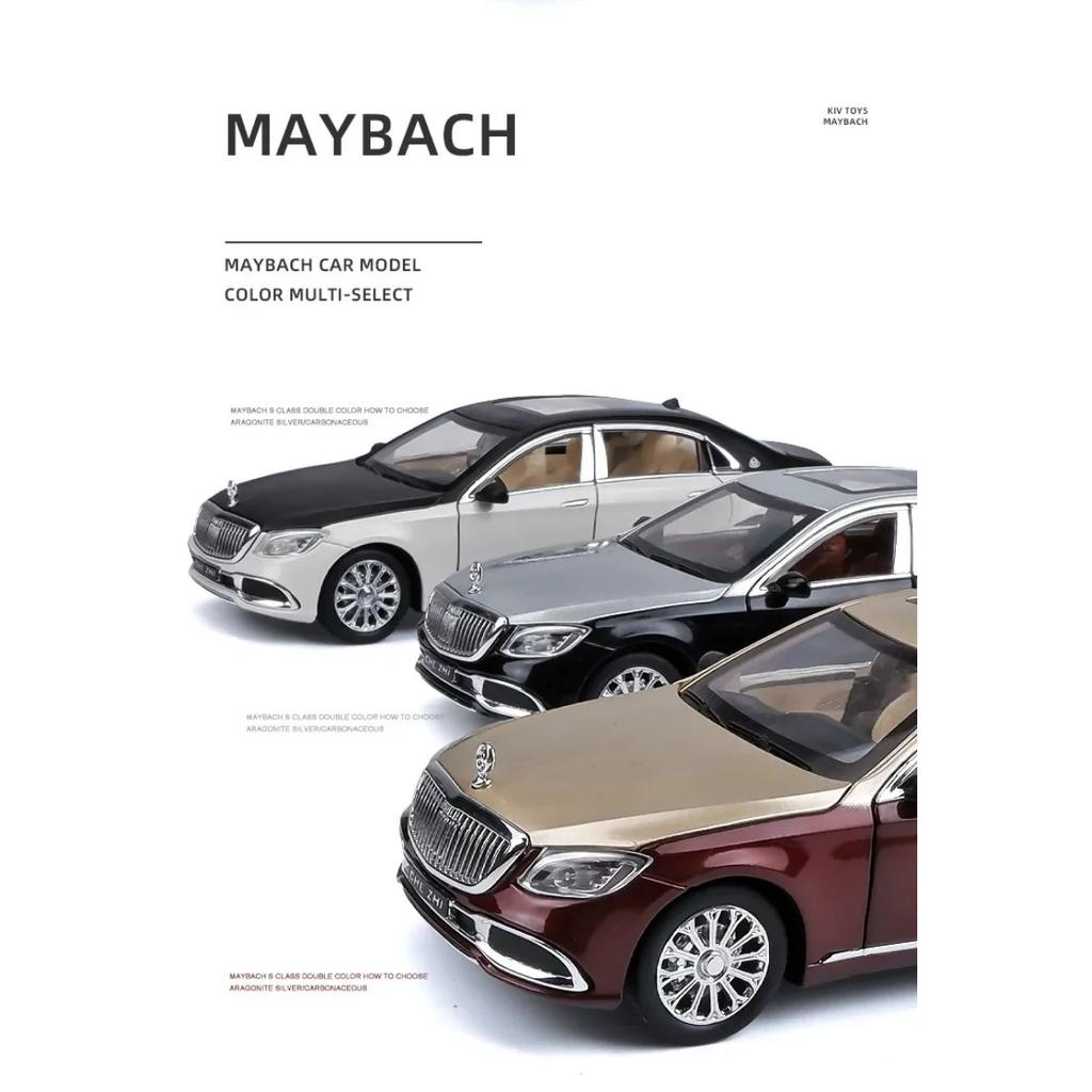 1/24 Benz Maybach S600 Legering Metall Bilmodell Formgjutna Metall Leksaksfordon Bilmodell Hög Simulering Ljud och Ljus Leksak för Barn Gåva