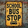 Vintage School Bus Yellow Metal Wall Sign, Distressed Black Lettering, Garden Decor Plaque