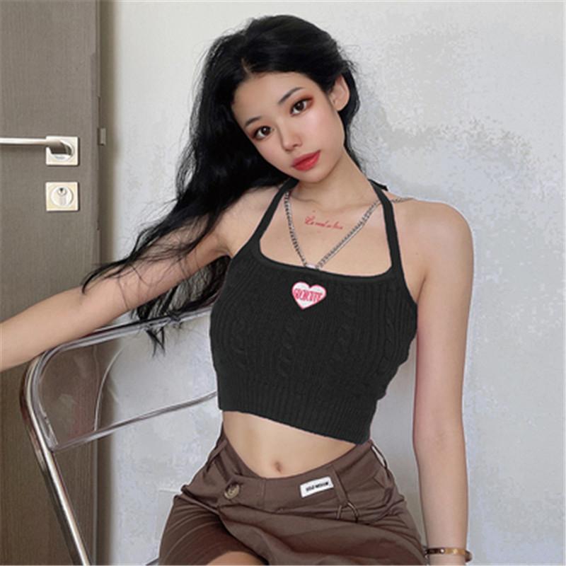 Summer New Sweet and Spicy Wind Candy Color Wool Woven Chain Love Letter Embroidery with A Base Vest Small Suspenders Women