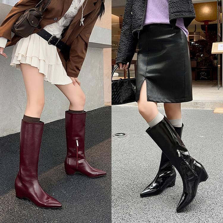 High version boots women's autumn and winter 2025 new pointed thick heel high tube side zipper wide tube boots fashion boots