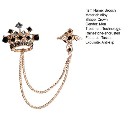 Men Suit Coat Brooch Rhinestone Crown Brooch Tassel Lapel Pin Badge Formal Occasion Business Corsage Clothes Jewelry