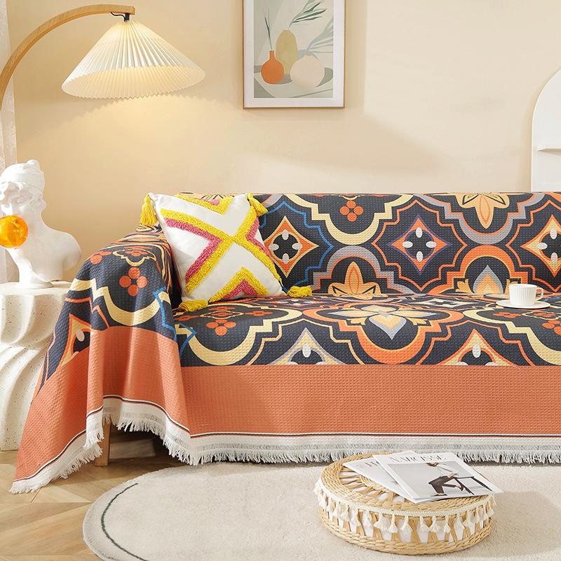 Waffle printed sofa towel Nordic ins cover cloth full cover sofa cushion cover cover blanket single three people all seasons