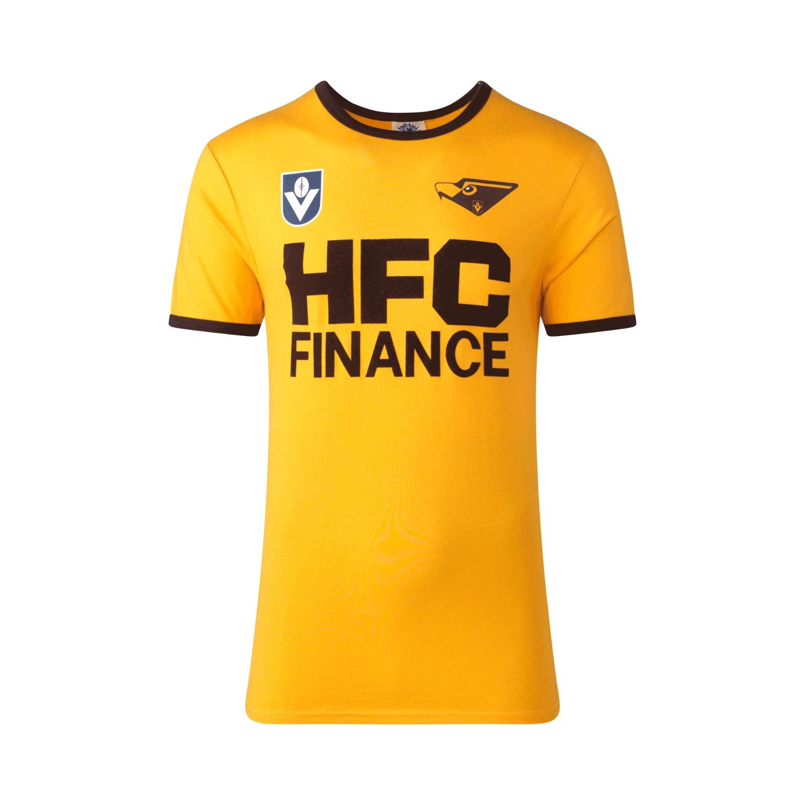 Hawthorn Hawks AFL FC2055S Mens Retro Throwback GOLD Printed T Shirt New 3XL