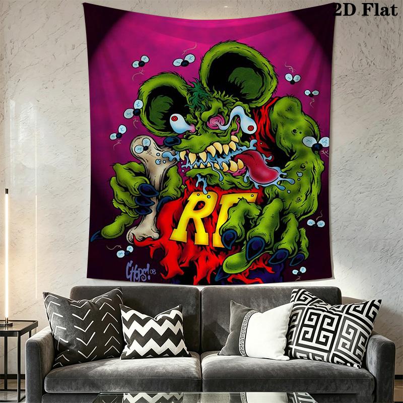 Rat Fink 2D Flat Tapestry Tapestry Wallmounted Background Cloth Work Of Art Wall Decoration Background Wall Hanging Cloth