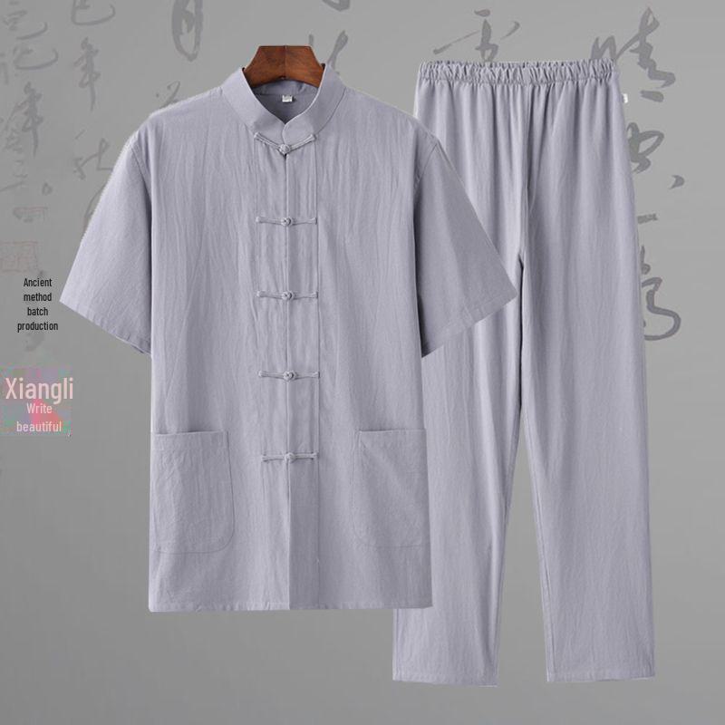 Men's Cotton & Linen Tang Suit: Ancient Style Chinese Meditation & Tea Suit, Zhongshan Hanfu for Spring, Summer, Autumn.