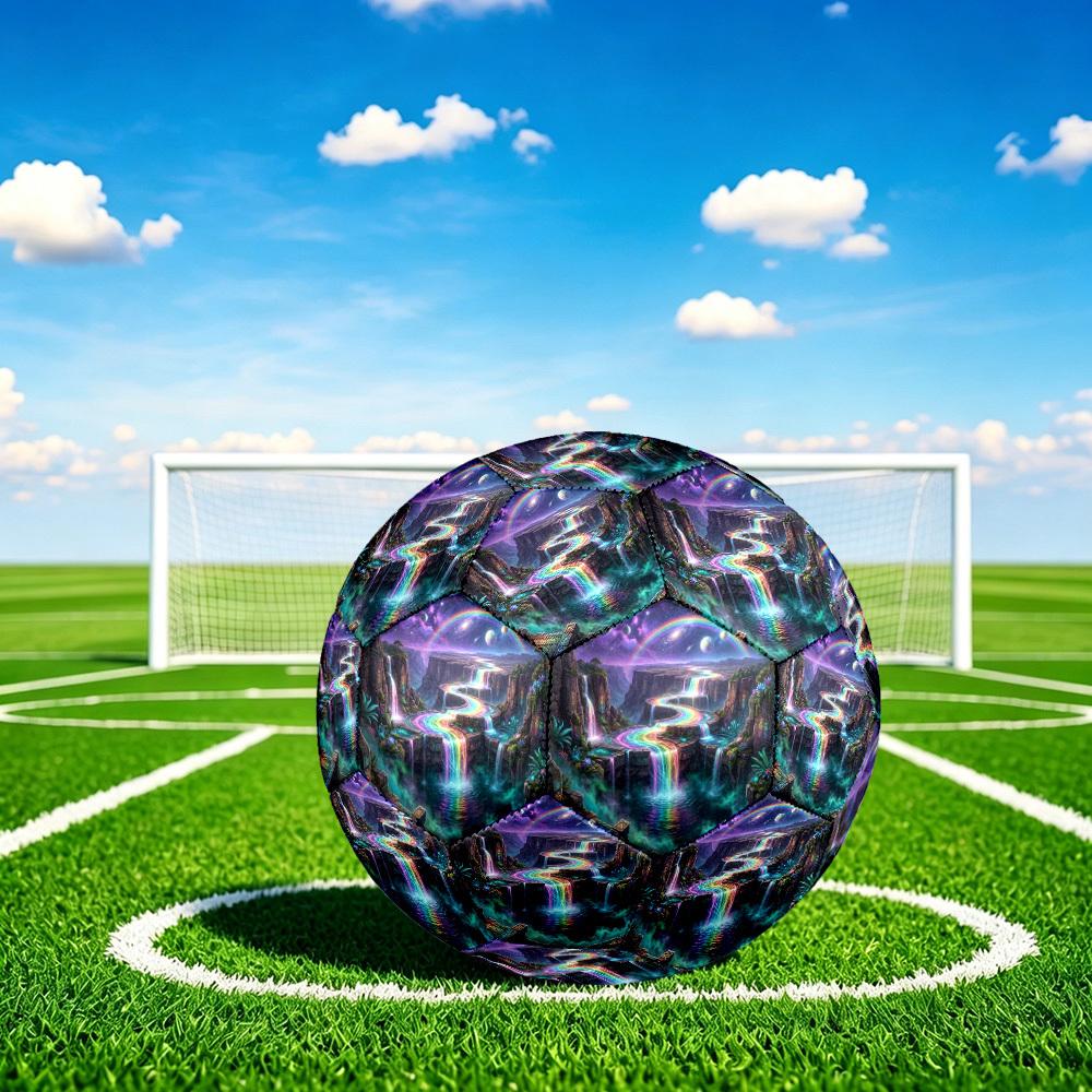 1pc Rainbow Waterfall Fantasy Theme Soccer Ball Football, Size 5, Lightweight PVC, Durable Outdoor Training Soccer Ball, Gift M6145