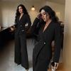 Spring and Autumn Fashion Temperament Casual Suit Women's Solid Color V-Neck Suit Wide Leg Pants Two-piece Set