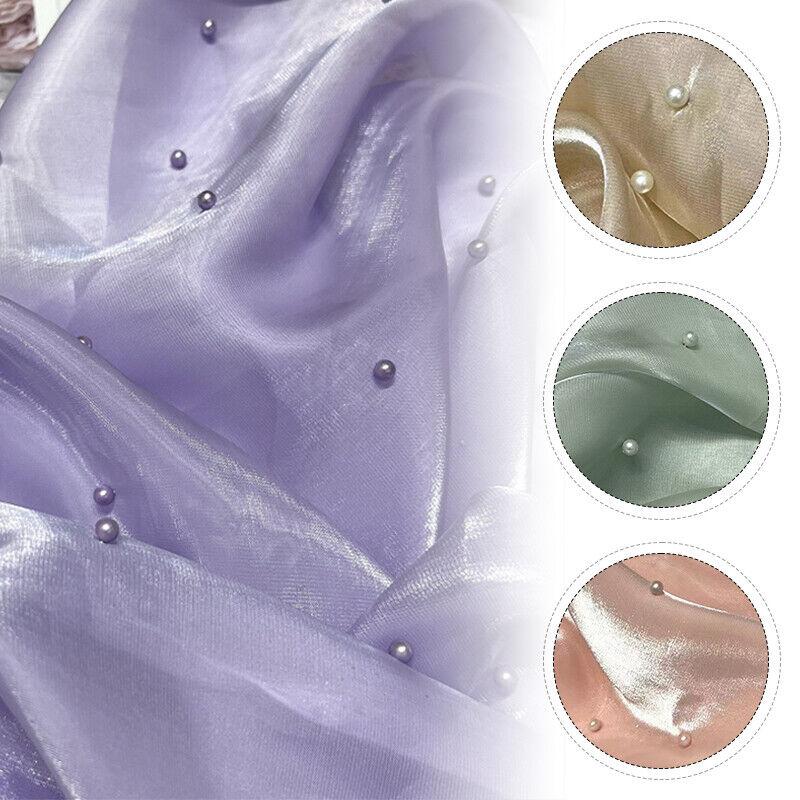 90x150cm Faux Pearl Organza Fabric for Dress Wedding DIY Sewing Bead Gauze Glossy Cloth Needlework Cloth Smooth Soft Material