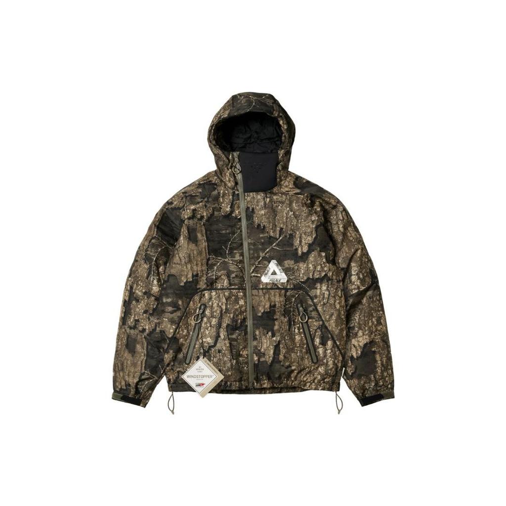 Palace Ultimo Series FW23 Gore-Tex Windstopper Mask Jacket Camouflage Windproof Hooded Zip Jacket Unisex Jacket Green P25JK120