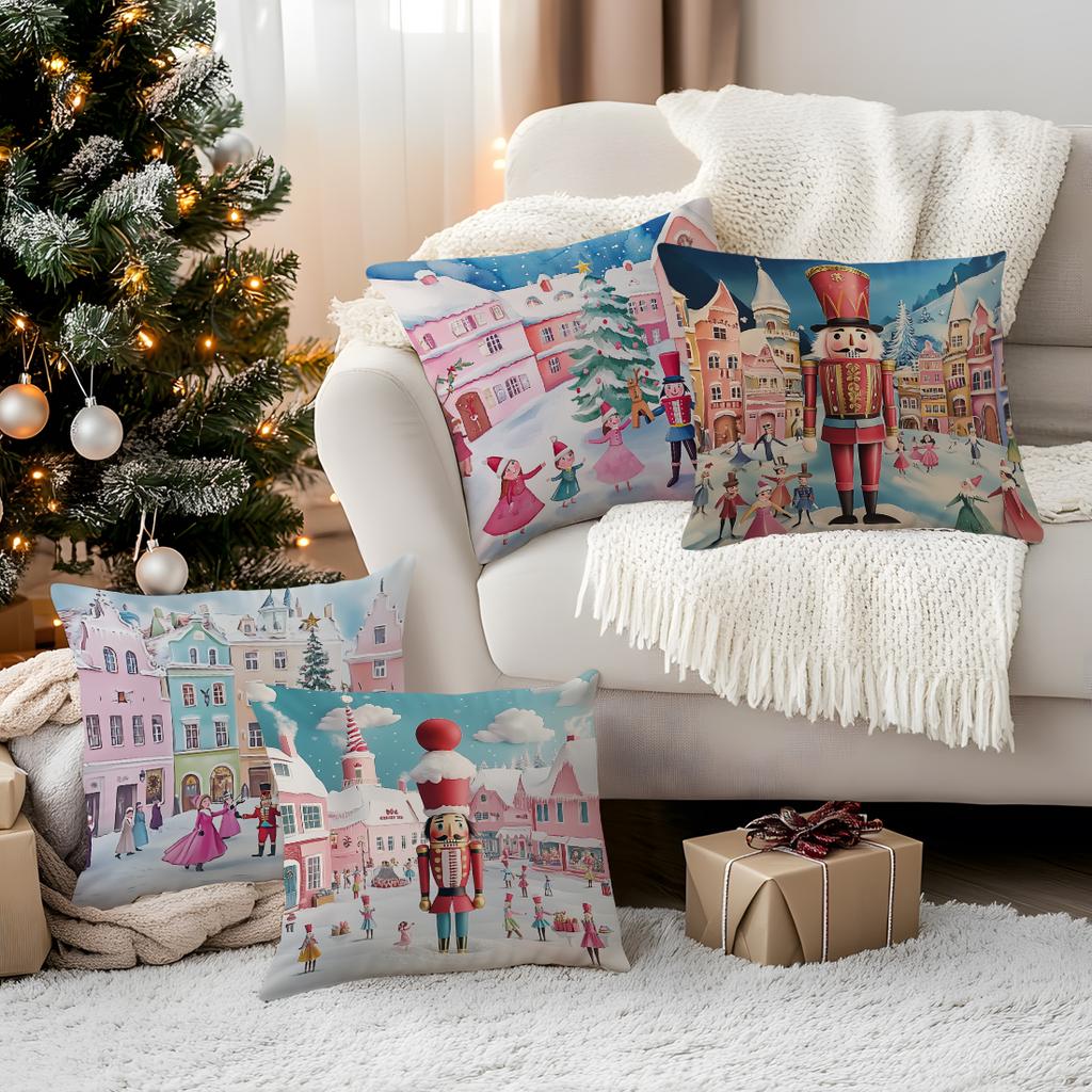 4 Pcs Winter Nutcracker And Ballerina Single-Sided Printed Pillowcase For Home Living Room Bedroom Car Decor