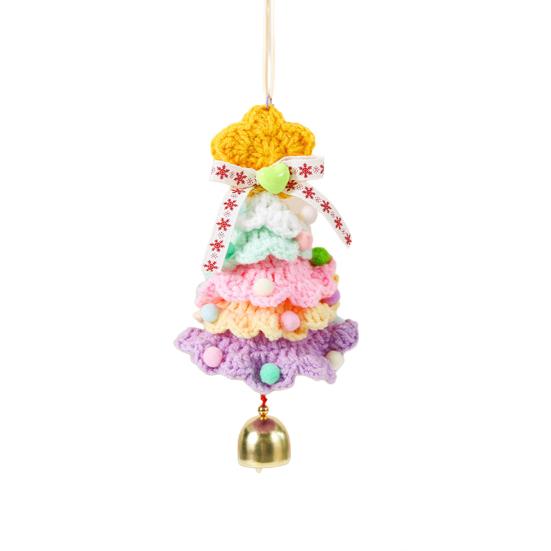 Christmas Crochet Pendant Snowflake Hanging Decoration Xmas Tree Ornament with Jingle Bell for Festive Home Living Room Decor