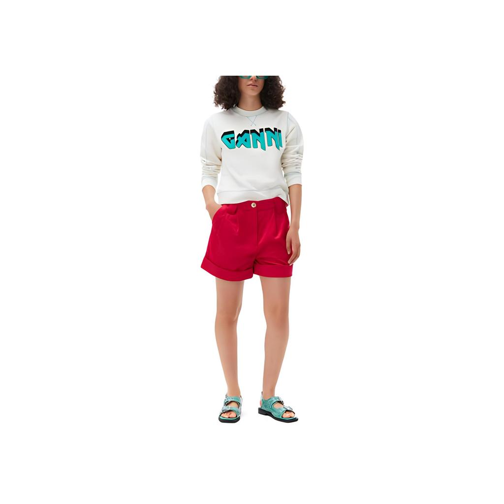 Ganni Ss23 Letter Logo Print Color Block Stitch Design Round Neck Sweatshirt Women sweatshirt White T3459-135
