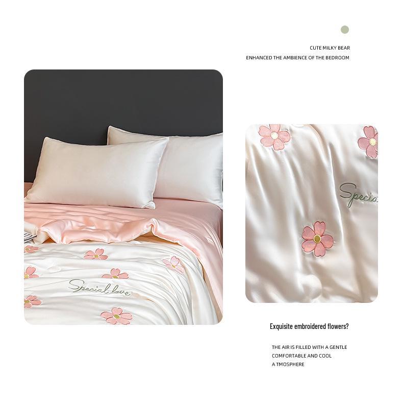 Lightweight Silk Summer Quilt Set - Washable, Air Conditioning Friendly, 4-Piece Luxury Bedding Gift