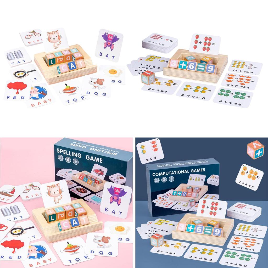 Spelling Games for Kids Ages 2 - 4 - 6 Math Wooden Letter blocks of number Flash Cards for Toddlers - Sight Word Games