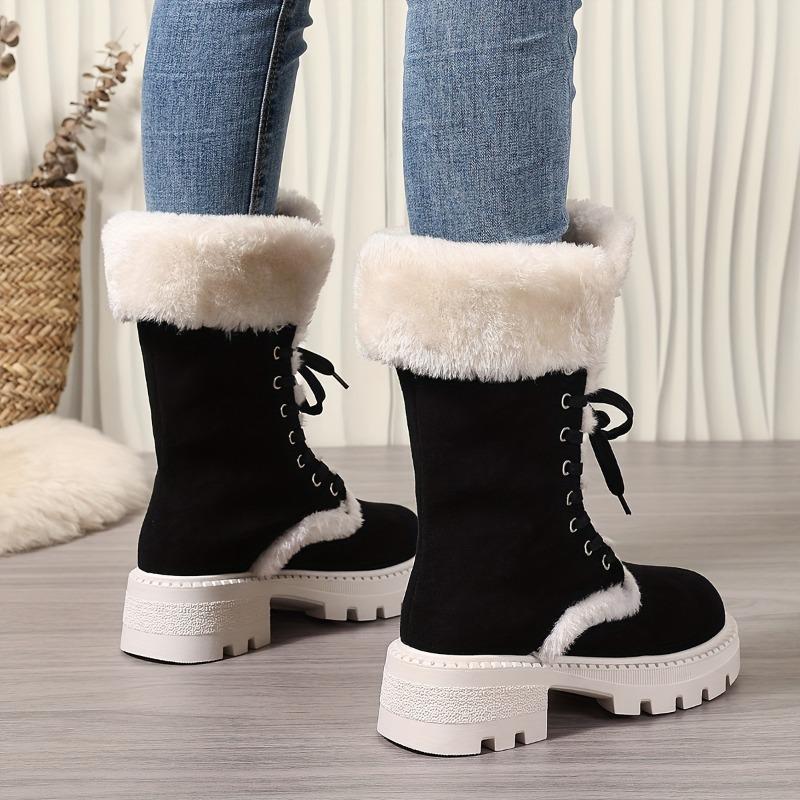 Snow Boots 2025 Winter New Chunky Heel Warm Padded Lacing