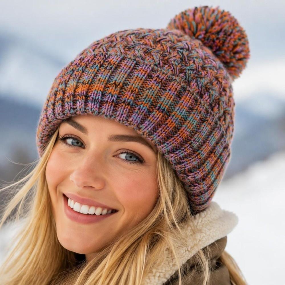 Single Layer Knit Pom Pom Beanies Colorful Winter Skull Cap Knitted Beanie Hat  Winter Season