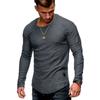 Men's Slim Round Neck Long Sleeve T-shirt Arms Folded Personality Casual Base Shirt T-shirt