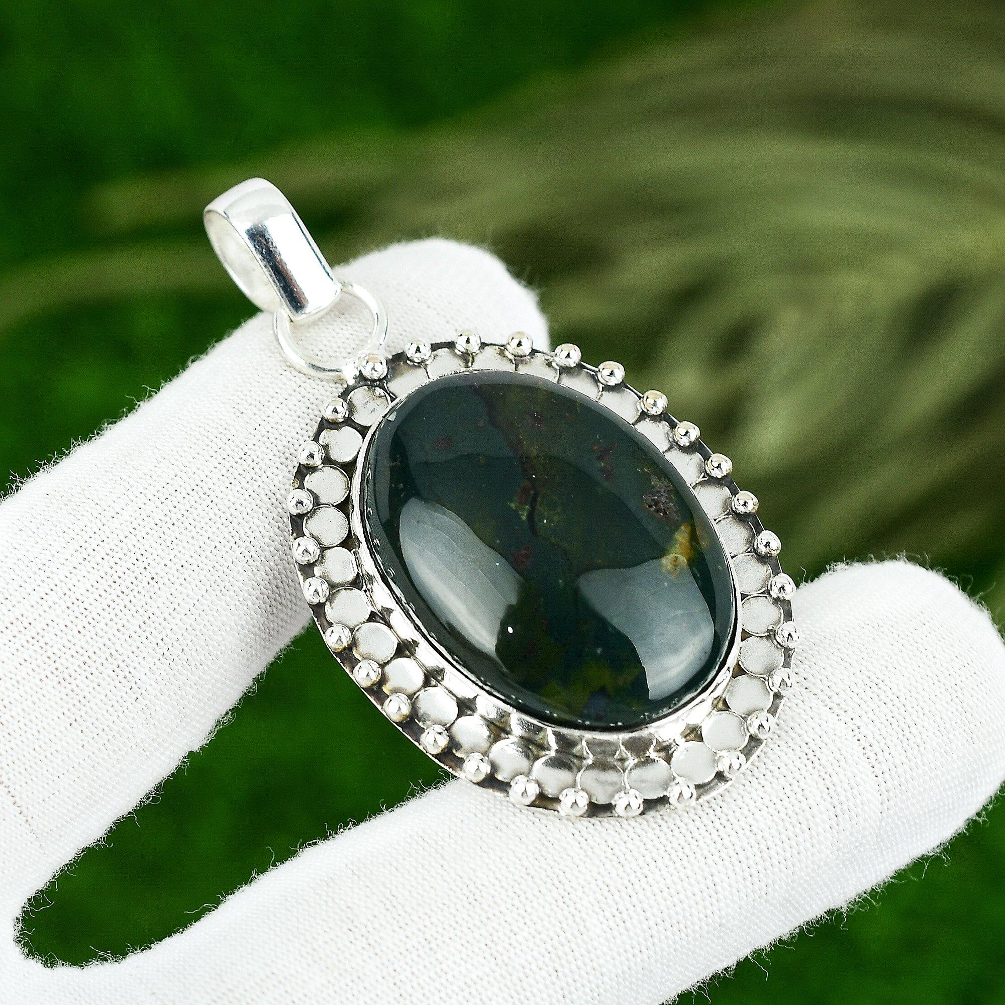 

Wedding Gift For Her 925 Sterling Silver Natural Bloodstone Gemstone Pendant