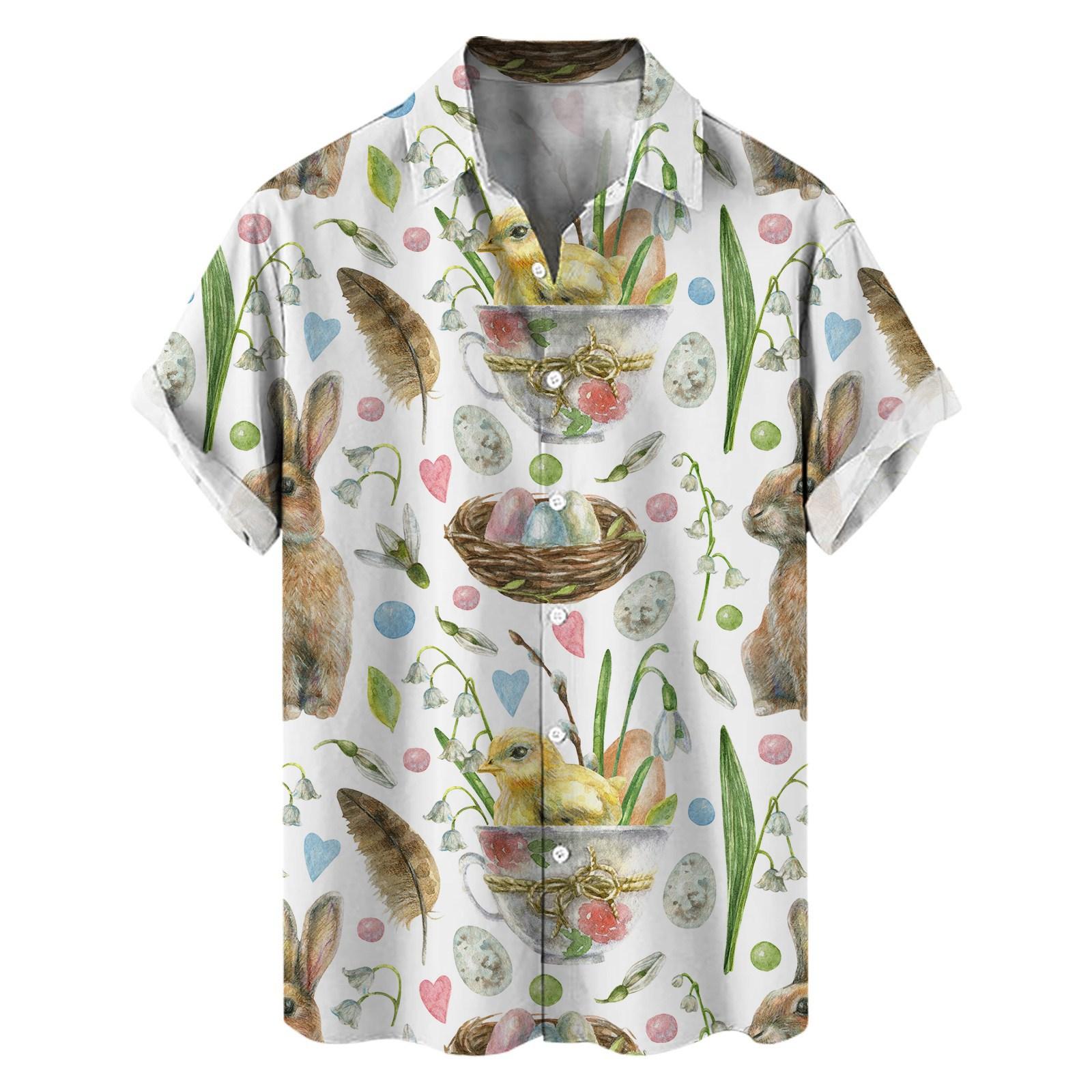 Fashion human Nieuw shirt Pasen elementen 3D digitale print heren losse trend korte mouw shirt S