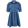 Plus-Size Elastic Denim Puff Sleeve Dress