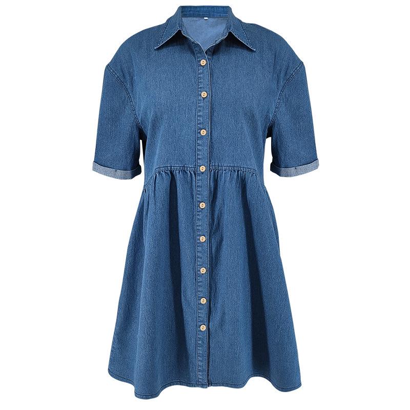 Robe en denim élastique grande taille à manches bouffantes