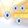 Luxury Women Jewelry Set Blue Spinel Earrings High Carbon Diamond Ring Clover Shell Pendant Necklace