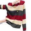 Autumn and winter lazy style thin striped long-sleeved sweater knitted sweater top