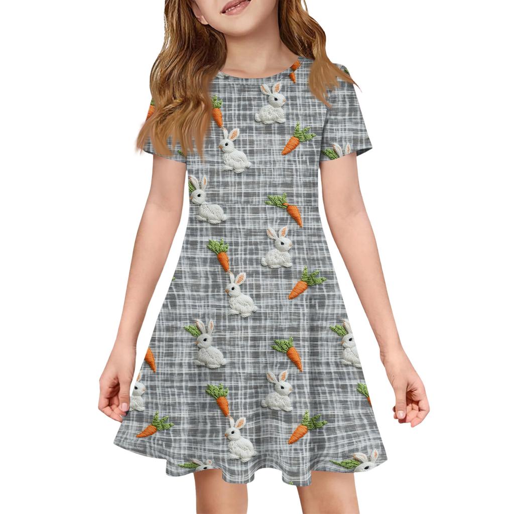 Girl Summer Dress Color & Print Short Sleeve Dress With Pocket Casual Dress Shorts Sleeve Party Dress Easter Day