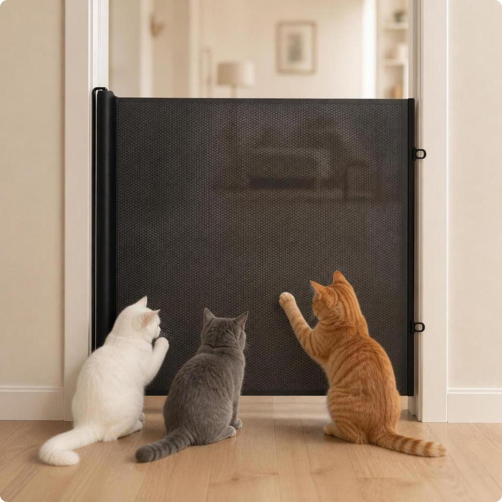 Retractable Dog Gate Adjustable Pet Barrier Mesh with Hooks