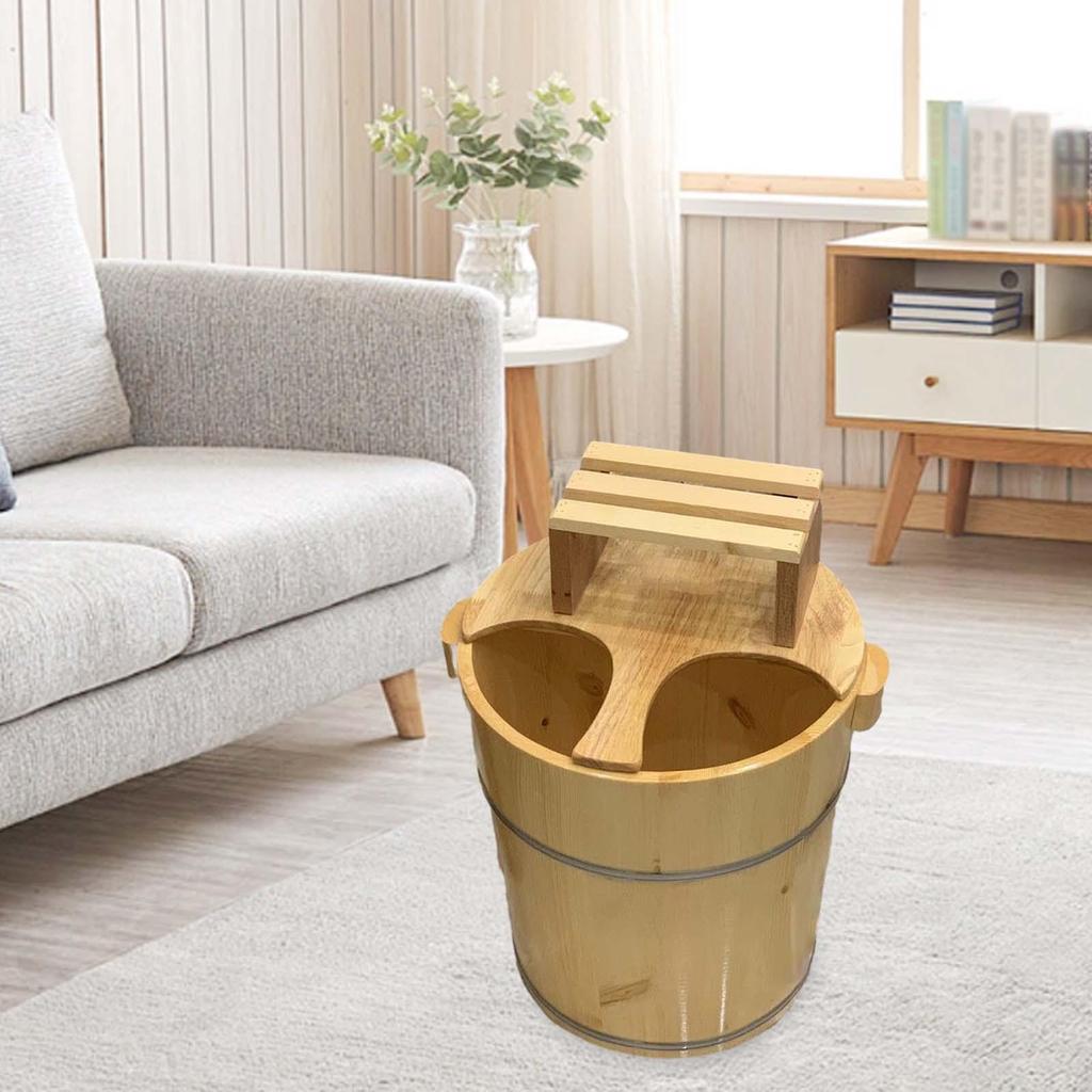 Wood Footbath Basin Foot Bucket Reusable Wood Foot Bath Foot Soaking Tub with Stool