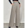 Western Style New Fashion Loose Houndstooth Casual Pants Plaid High Waist Wide Leg Pants Wide Leg Pants