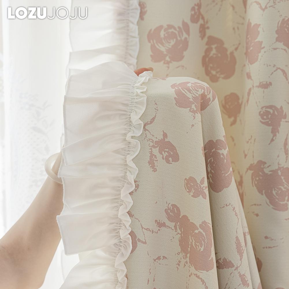 1 Stück 70-80% Verdunkelung Romantischer französischer Rosendruck Gerüschter Bequemer Vorhang für Schlafzimmer Wohnzimmer Wohnkultur LOZUJOJU