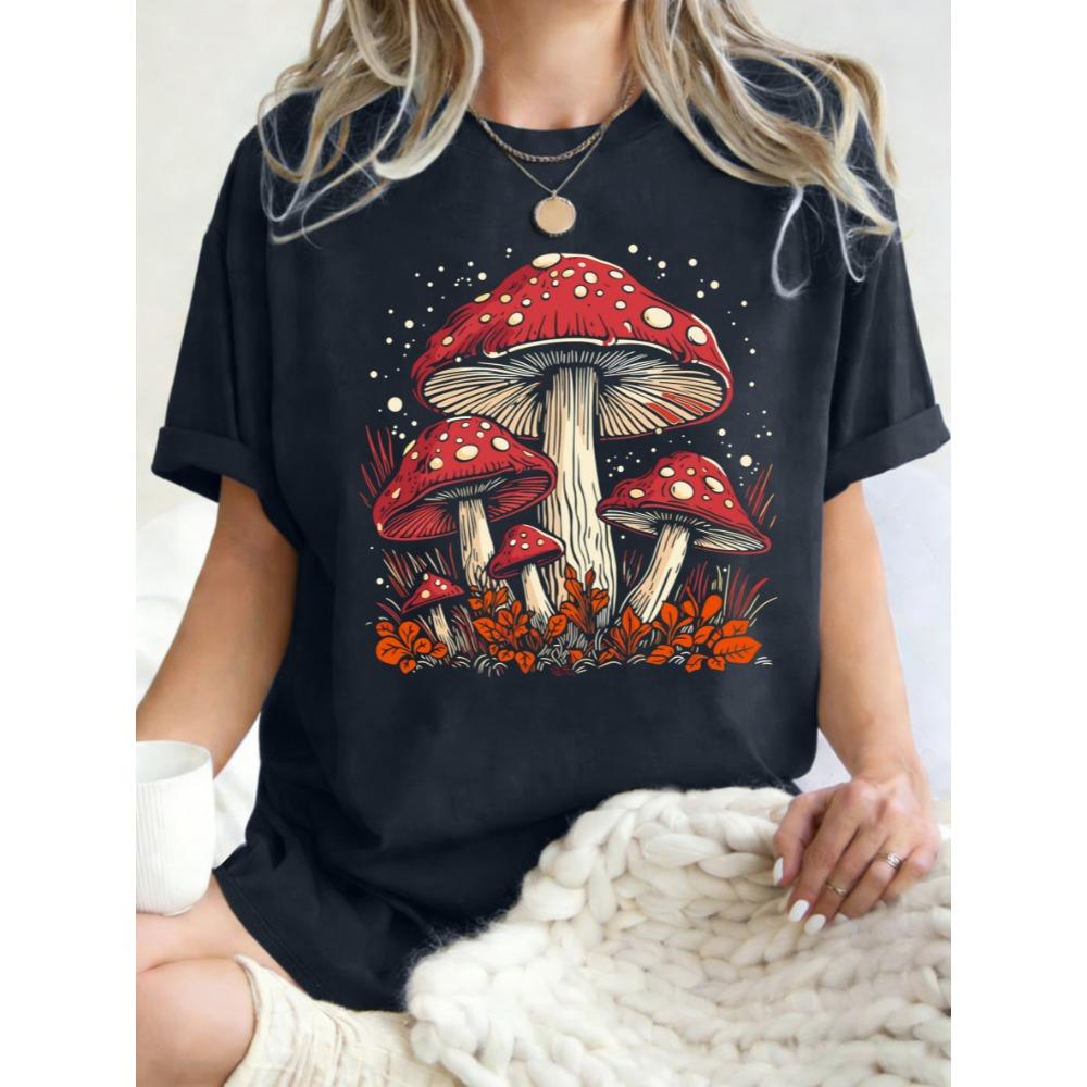 Red Mushroom Personality Graphic Design T Shirt Hip Hop T-Shirts Y2K Cotton Sportswear Summer Womens Clothes