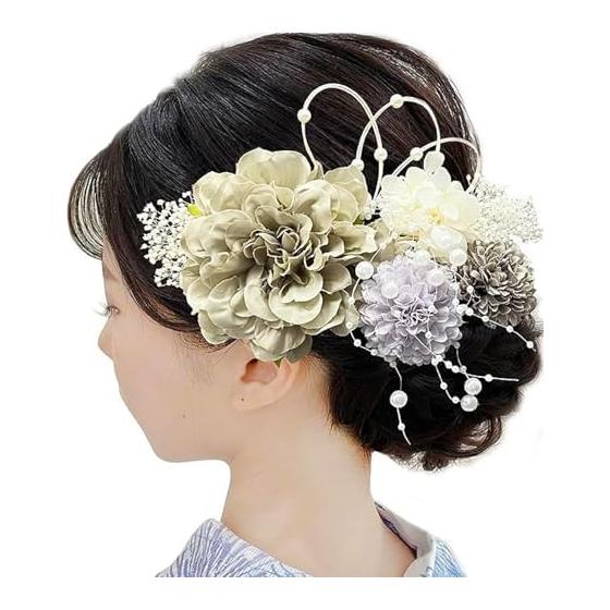 Baramoly Preserved Flower and Artificial Flower Hair Accessory - Dahlia Design for Kimono, Yukata, Formal Occasions, Weddings, and Celebrations